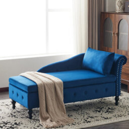 Btm Velvet Chaise Lounge Sofa With Storage Blue Upholstered Couch With Pillow Tufted Lounge Chair Right Armrest