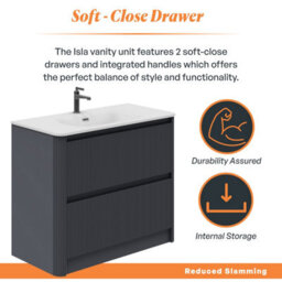 Plum&clay Isla Ribbed Fluted Grey 2 Drawer Freestanding Bathroom Vanity Unit & White Basin Set (W)1000mm - thumbnail 4