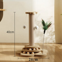 Amorly 40Cm Tall Cat Play Post, 2Tier Wooden Ball Track Cat Toy With Hanging Balls & Feather Toy, Interactive Indoor Activity Tower - thumbnail 7