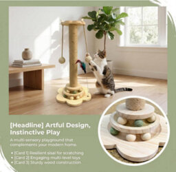 Amorly 40Cm Tall Cat Play Post, 2Tier Wooden Ball Track Cat Toy With Hanging Balls & Feather Toy, Interactive Indoor Activity Tower - thumbnail 4