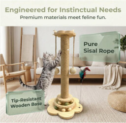 Amorly 40Cm Tall Cat Play Post, 2Tier Wooden Ball Track Cat Toy With Hanging Balls & Feather Toy, Interactive Indoor Activity Tower - thumbnail 5