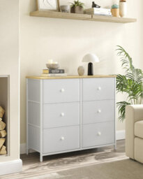 Dresser, 6 Fabric Drawers With Durable Metal Frame, Storage Unit, Organizer For Nursery, Bedroom, Hallway, White And Oak