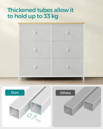 Songmics Dresser, 6 Fabric Drawers With Durable Metal Frame, Storage Unit, Organizer For Nursery, Bedroom, Hallway, White And Oak - thumbnail 4