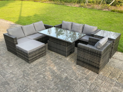 Fimous 8 Seater Outdoor Rattan Sofa Set Adjustable Rising Lifting Side Tables Chairs Footstool Dark Grey Mixed - image 1