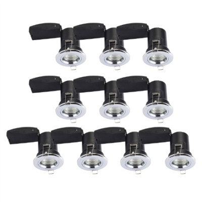 First Choice Lighting Set Of 10 Fire Rated Downlights - Chrome Fixed Gu10 Recessed - image 1