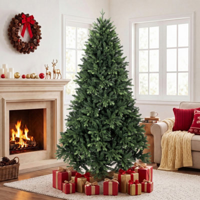 Homcom 7Ft Artificial Christmas Tree, Solid Fir Wood Stand, Green - image 1