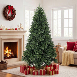 Homcom 7Ft Artificial Christmas Tree, Solid Fir Wood Stand, Green - thumbnail 1
