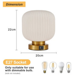 Harper Living Table Lamp With Usb-C & Usb-A Charging Ports, Touch Control Dimmable E27 Desk Lamp, Cream Glass Shade - thumbnail 3