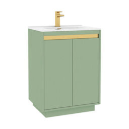 Royal Bathrooms Orion 600mm Mint Sage 2 Door Floor Standing Vanity Unit With Ceramic Basin & Brushed Brass Strip - thumbnail 6