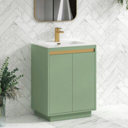 Royal Bathrooms Orion 600mm Mint Sage 2 Door Floor Standing Vanity Unit With Ceramic Basin & Brushed Brass Strip - thumbnail 4