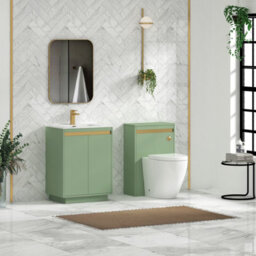 Royal Bathrooms Orion 600mm Mint Sage 2 Door Floor Standing Vanity Unit With Ceramic Basin & Brushed Brass Strip - thumbnail 3