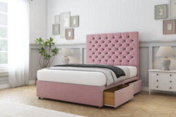 "Sloomy Mayfair Pink Plush Divan Bed With Mattress 2 Drawers Same Side With 26"" Strutted Headboard 3' Single" - thumbnail 3
