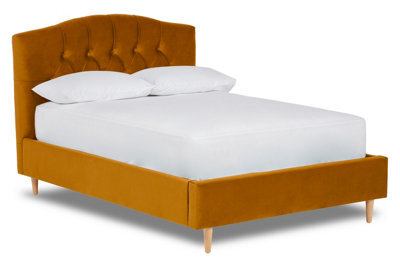 Divan Base Direct Enigma Classic Chesterfield Fabric Bed Base Only 4Ft6 Double- Verlour Mustard