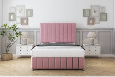 "Sloomy California Pink Plush Divan Bed Set 2 Drawers Right Side With 54"" Floor Standing & 12"" Footboard 2'6 Small Single" - image 1