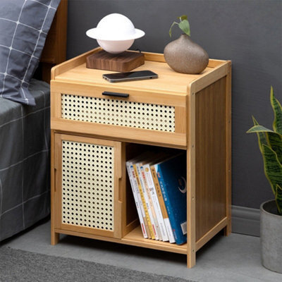 Thehotsale Wooden Nightstand Storage Cabinet With Sliding Door Natural - image 1
