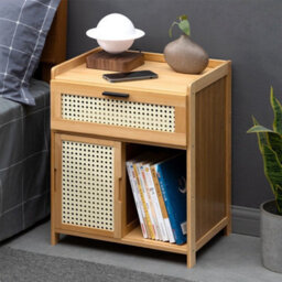 Thehotsale Wooden Nightstand Storage Cabinet With Sliding Door Natural - thumbnail 1