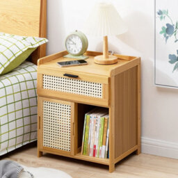 Thehotsale Wooden Nightstand Storage Cabinet With Sliding Door Natural - thumbnail 2