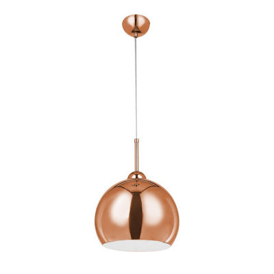 Orsina Copper Finish Pendant Light, Modern Ball-Shaped Hanging Lamp With White Inner Shade, Metal Lighting Pendant