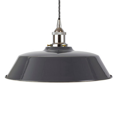 Slate Grey Chancery Painted Dome Pendant Light With Nickel Lamp Holder And Grey Twisted Cable - Se Home - image 1