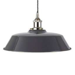Slate Grey Chancery Painted Dome Pendant Light With Nickel Lamp Holder And Grey Twisted Cable - Se Home