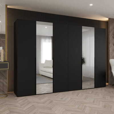 Arte Bold Black Hinged Door Wardrobe 300Cm - Statement Storage With Mirrored Accents - image 1