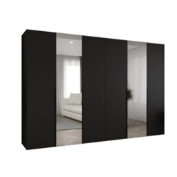Arte Bold Black Hinged Door Wardrobe 300Cm - Statement Storage With Mirrored Accents - thumbnail 2