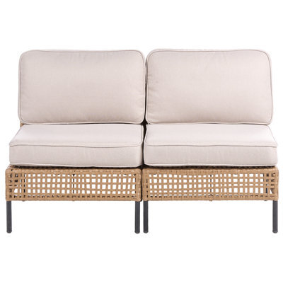 Beliani Garden Sofa 2 Seater Omegana Armless Pe Rattan Light Beige - image 1