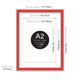 A2 Red Picture Frame With Mount For A3 (29.7 X 42Cm - 11.7 X 16.5In) Poster, Photo, Artwork, Or Print. - thumbnail 2