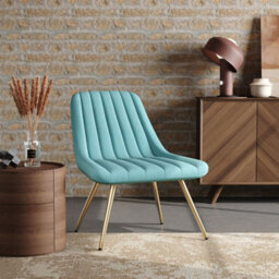 Living And Home Blue Velvet Upholstered Lounge Accent Chair With Gold Metal Legs - thumbnail 2