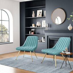 Living And Home Blue Velvet Upholstered Lounge Accent Chair With Gold Metal Legs - thumbnail 3
