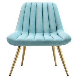 Living And Home Blue Velvet Upholstered Lounge Accent Chair With Gold Metal Legs - thumbnail 4