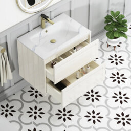 Royal Bathrooms Elmore 700mm Traditional Wall Hung 2 Drawer Bathroom Vanity Unit With Sintered Stone Basin Sink - Classic White - thumbnail 5