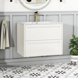 Royal Bathrooms Elmore 700mm Traditional Wall Hung 2 Drawer Bathroom Vanity Unit With Sintered Stone Basin Sink - Classic White - thumbnail 1