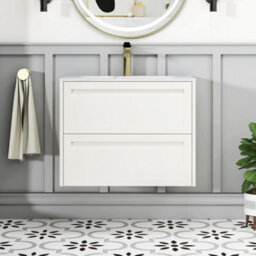 Royal Bathrooms Elmore 700mm Traditional Wall Hung 2 Drawer Bathroom Vanity Unit With Sintered Stone Basin Sink - Classic White - thumbnail 3