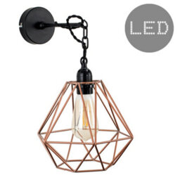 Valuelights Huber Satin Black Wall/ceiling Light Fitting With Copper Metal Cage Shade And 4W Led Bulb In Warm White - thumbnail 1