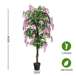Costway 180Cm Realistic Artificial Wistera Flower Tree Fake Greenery Plants Potted Plant - thumbnail 2