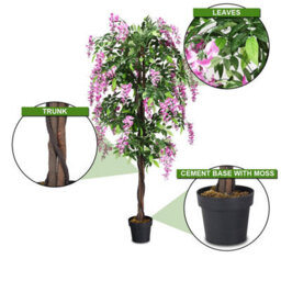 Costway 180Cm Realistic Artificial Wistera Flower Tree Fake Greenery Plants Potted Plant - thumbnail 6