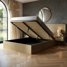 Solace+Co Taylor Hotel Ottoman Bed With Side Tables Light Wood Kingsize - thumbnail 3