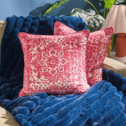 Ohs 2 X Vintage Print Matte Velvet Cushion Covers Home Décor - Hot Pink - thumbnail 1