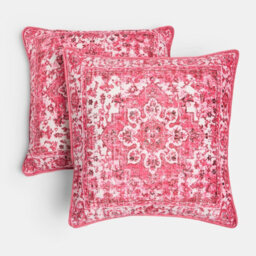 Ohs 2 X Vintage Print Matte Velvet Cushion Covers Home Décor - Hot Pink - thumbnail 3