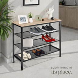 Tectake Shoe Rack Newport - Surface Shelf And 3 Grid Shelves, Industrial Style -  - Industrial Wood Light, Oak Sonoma - thumbnail 8