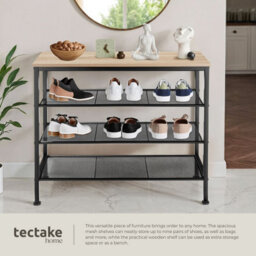 Tectake Shoe Rack Newport - Surface Shelf And 3 Grid Shelves, Industrial Style -  - Industrial Wood Light, Oak Sonoma - thumbnail 4