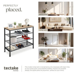 Tectake Shoe Rack Newport - Surface Shelf And 3 Grid Shelves, Industrial Style -  - Industrial Wood Light, Oak Sonoma - thumbnail 7
