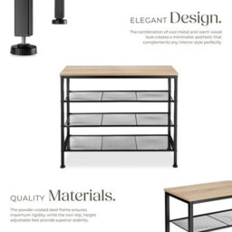 Tectake Shoe Rack Newport - Surface Shelf And 3 Grid Shelves, Industrial Style -  - Industrial Wood Light, Oak Sonoma - thumbnail 3