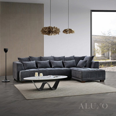 Aluxo Gramercy Modern Boucle Right Hand Corner Sofa L Steel Mermaid Velvet Grey Medium - image 1