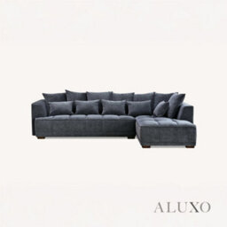 Aluxo Gramercy Modern Boucle Right Hand Corner Sofa L Steel Mermaid Velvet Grey Medium - thumbnail 6