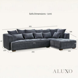Aluxo Gramercy Modern Boucle Right Hand Corner Sofa L Steel Mermaid Velvet Grey Medium - thumbnail 5
