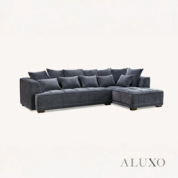 Aluxo Gramercy Modern Boucle Right Hand Corner Sofa L Steel Mermaid Velvet Grey Medium - thumbnail 7