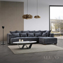 Aluxo Gramercy Modern Boucle Right Hand Corner Sofa L Steel Mermaid Velvet Grey Medium