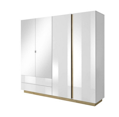 Arte Arco Contemporary 4 Hinged Door Wardrobe 7 Shelves 2 Drawers 1 Rail White Gloss (H)2040mm (W)2200mm (D)540mm - image 1